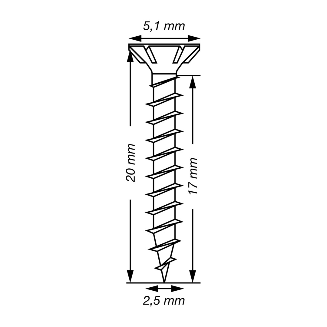 SPAX Tornillo universal, 2,5 x 20 mm, 1000 unidades, Rosca completa, Cabeza plana, Ranura en cruz Z1, Punta S, WIROX