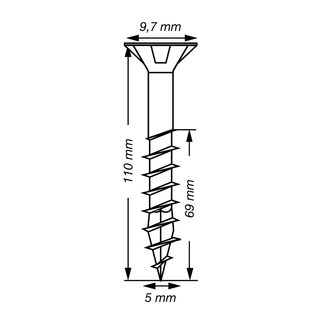 SPAX Tornillo universal, 5 x 110 mm, 200 unidades, Rosca parcial, Cabeza plana, Ranura en cruz Z2, 4CUT, WIROX