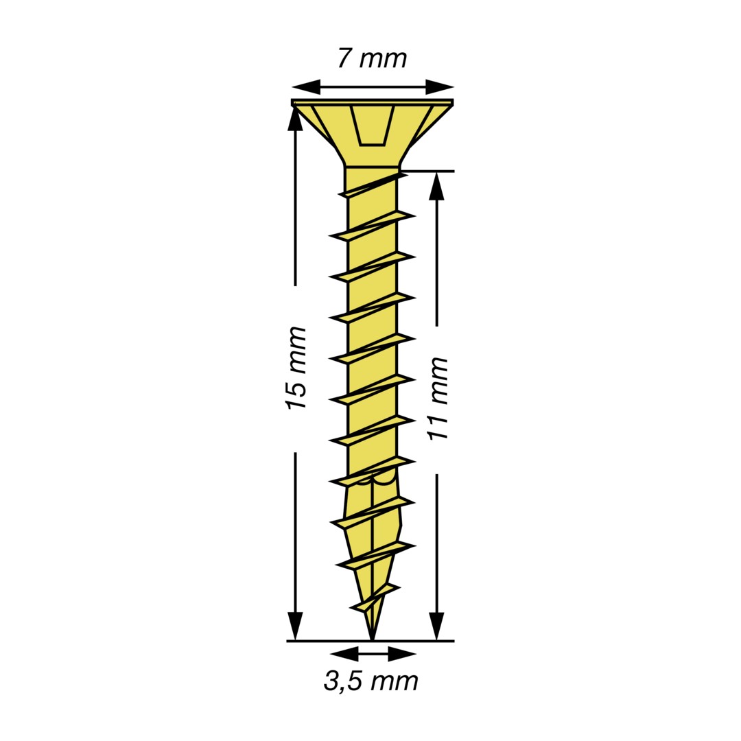 SPAX Tornillo universal, 3,5 x 15 mm, 1000 unidades, Rosca completa, Cabeza plana, Ranura en cruz Z2, 4CUT, YELLOX