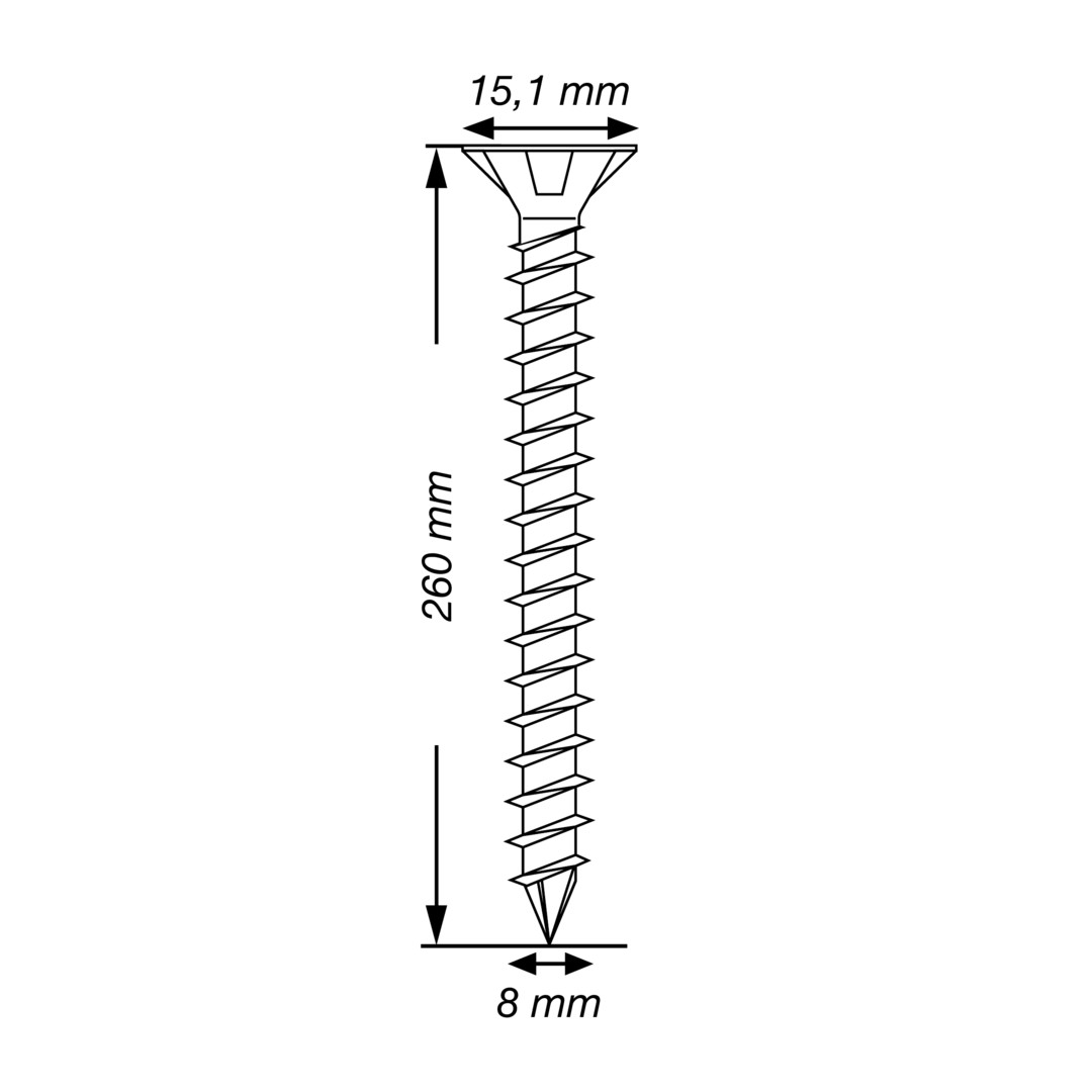 SPAX Tornillo para construcciones en madera, 8,0 x 260 mm, 50 unidades, Rosca completa, Cabeza plana, T-STAR plus T40, Punta CUT, WIROX