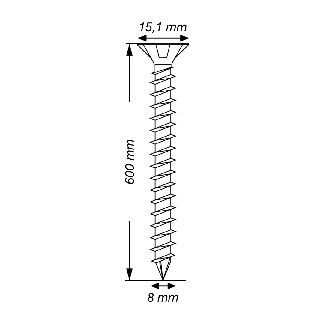 SPAX Tornillo para construcciones en madera, 8,0 x 600 mm, 25 unidades, Rosca completa, Cabeza plana, T-STAR plus T40, Punta CUT, WIROX