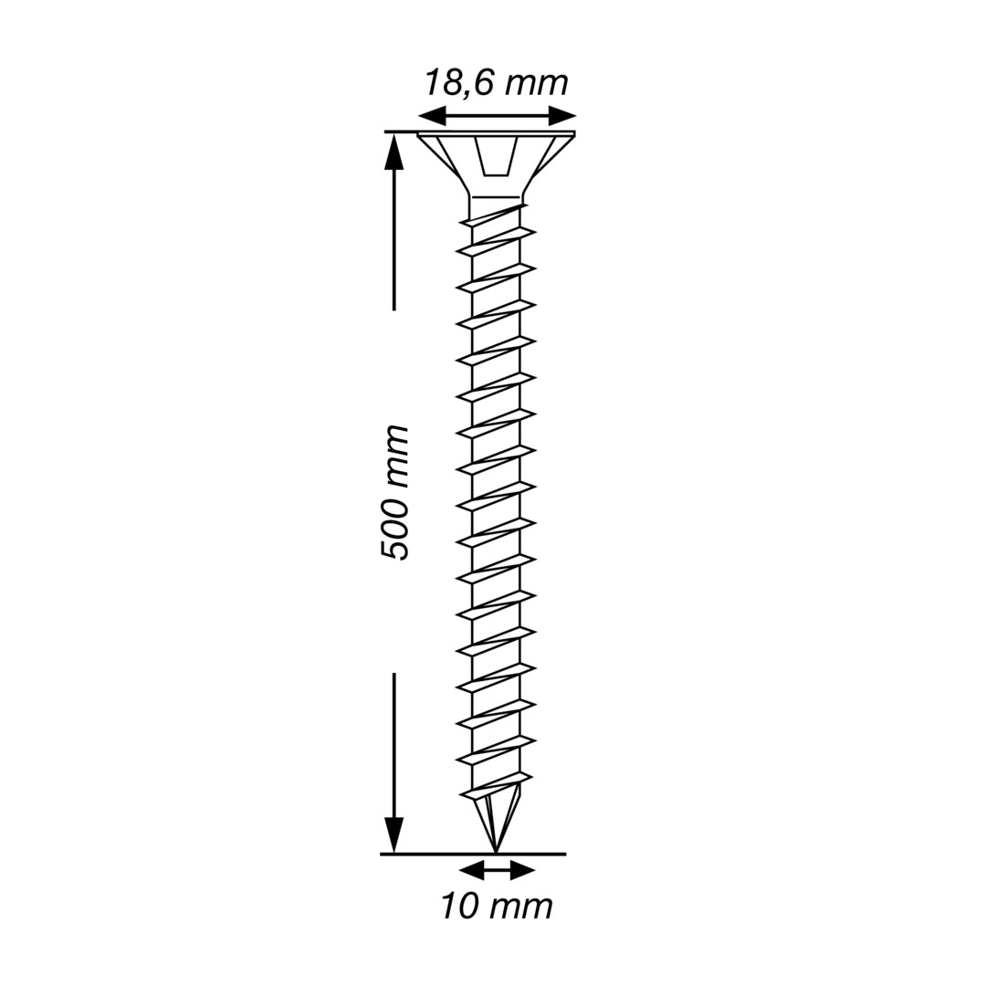 SPAX Tornillo para construcciones en madera, 10 x 500 mm, 25 unidades, Rosca completa, Cabeza plana, T-STAR plus T50, Punta CUT, WIROX
