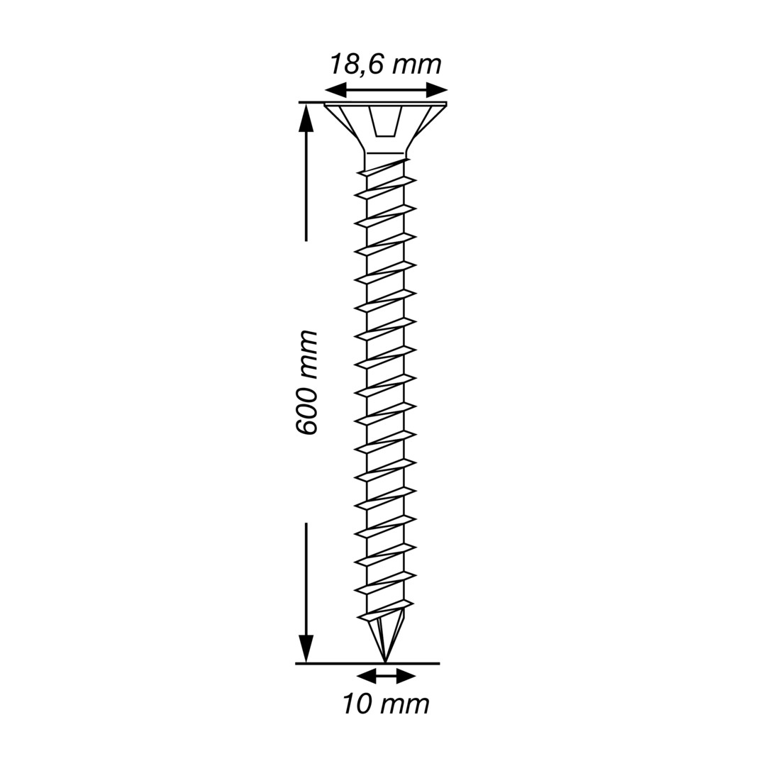 SPAX Tornillo para construcciones en madera, 10 x 600 mm, 25 unidades, Rosca completa, Cabeza plana, T-STAR plus T50, Punta CUT, WIROX