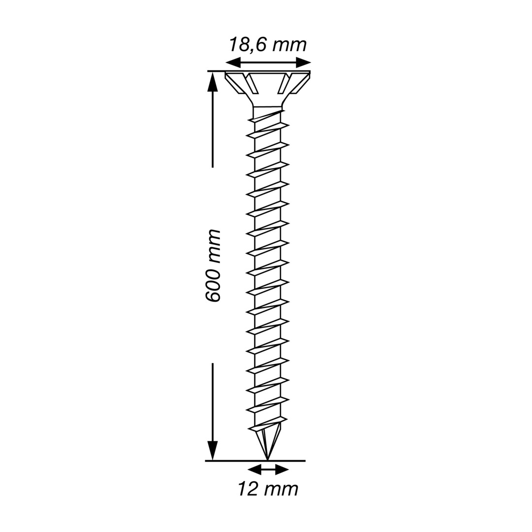 SPAX Tornillo para construcciones en madera, 12 x 600 mm, 20 unidades, Rosca completa, Cabeza plana, T-STAR plus T50, Punta CUT, WIROX