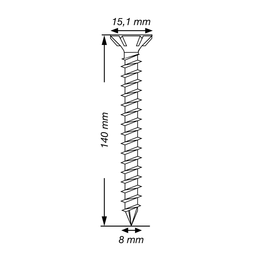 Cabeza Plana SPAX-S Nervios Fresadores T-STAR plus T40 Rosca Completa CUT A2 50 Ud., 140 mm