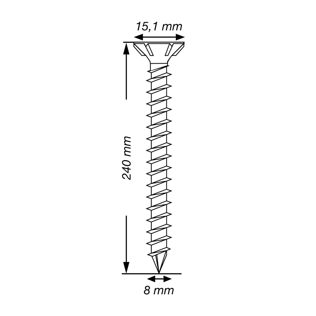 Cabeza Plana SPAX-S Nervios Fresadores T-STAR plus T40 Rosca Completa CUT A2 50 Ud., 240 mm