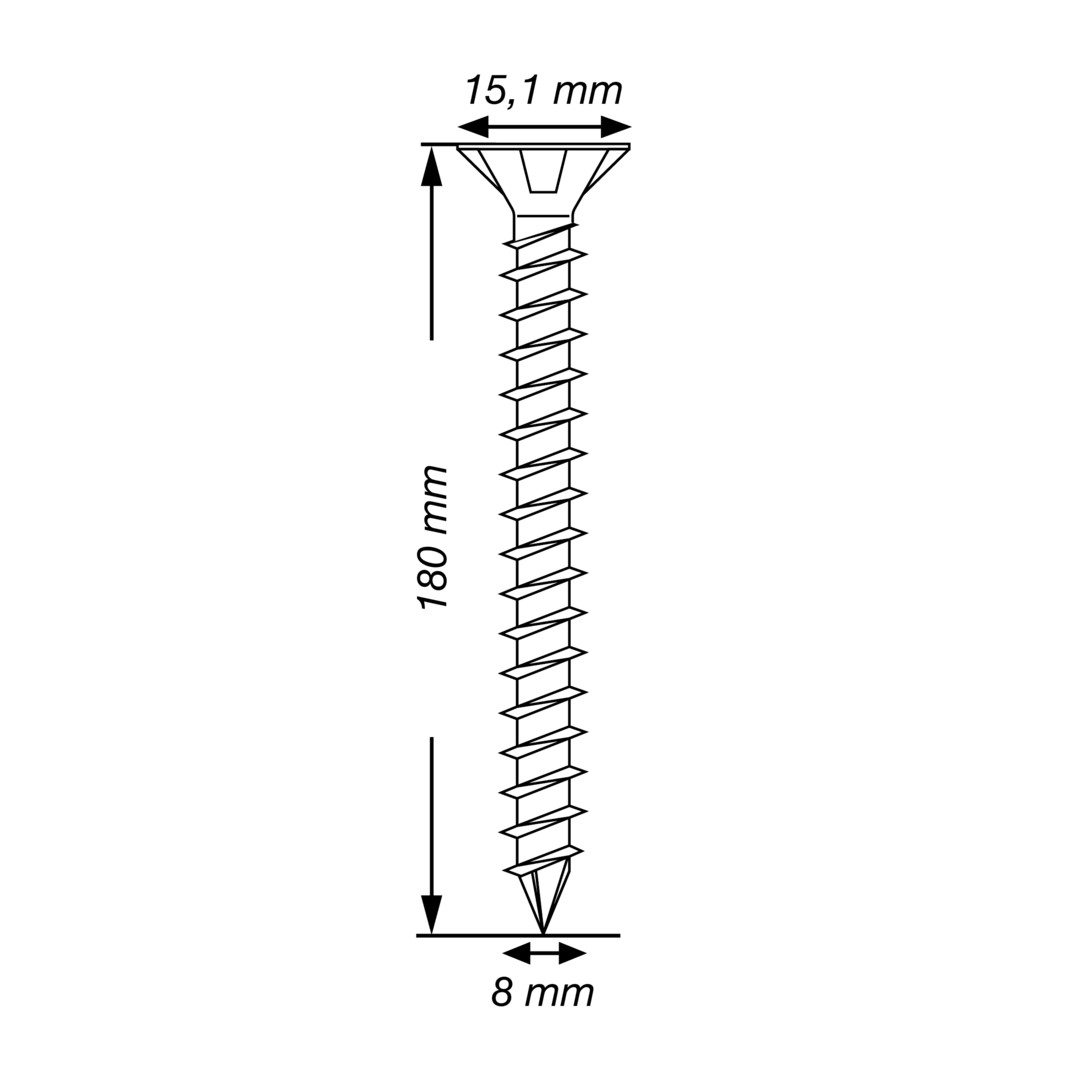 Tornillo de acero inoxidable SPAX, 8 x 180 mm, rosca completa, cabeza avellanada, T-STAR plus T40, punta CUT, acero inoxidable A4, 50 unidades