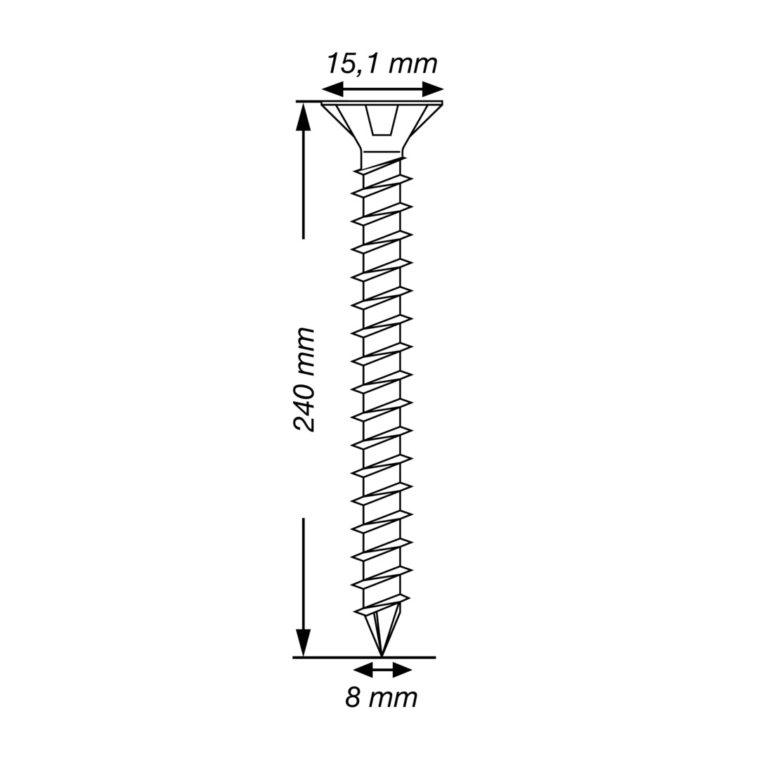 Tornillo de acero inoxidable SPAX, 8 x 240 mm, rosca completa, cabeza avellanada, T-STAR plus T40, punta CUT, acero inoxidable A4, 50 unidades