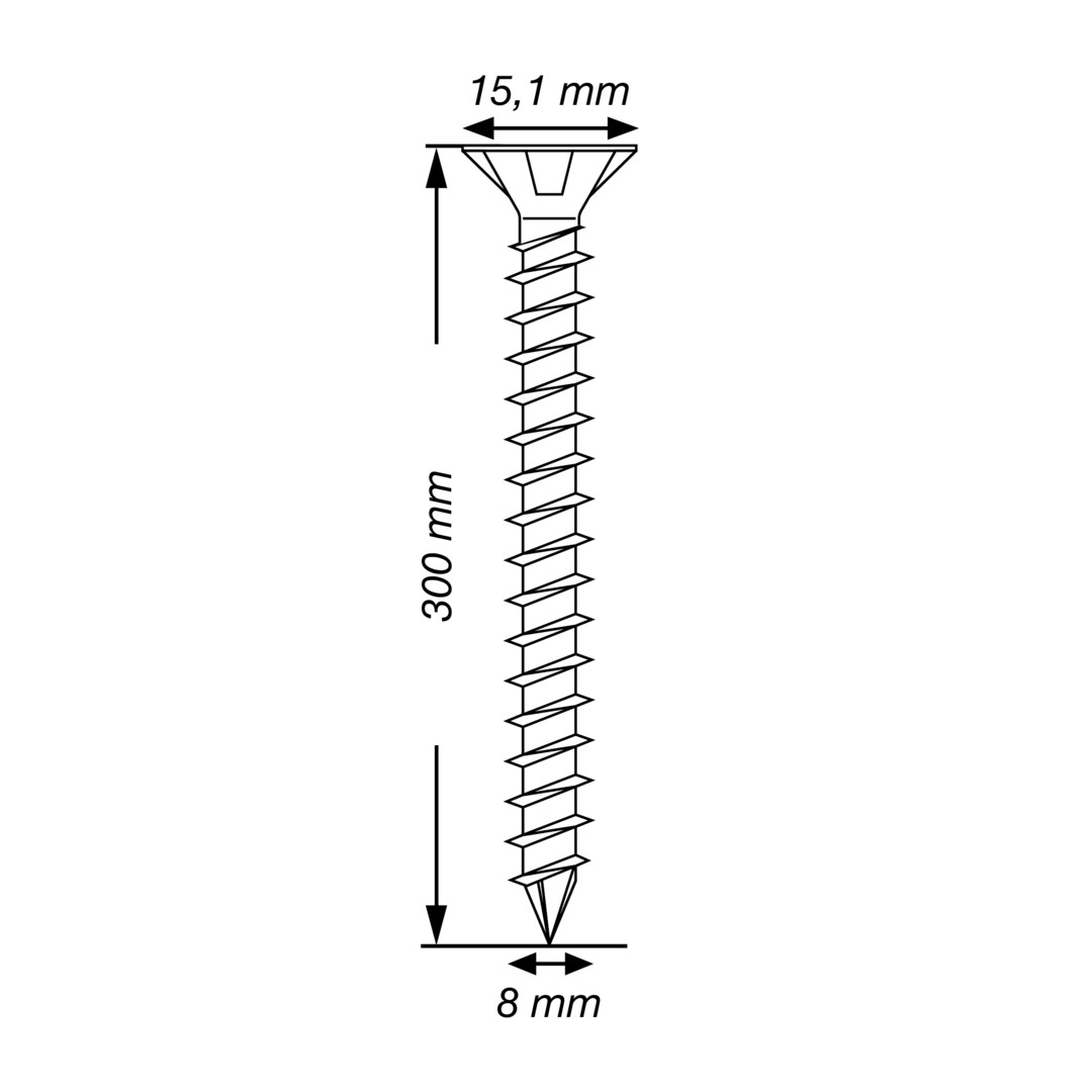 Tornillo de acero inoxidable SPAX, 8 x 300 mm, rosca completa, cabeza avellanada, T-STAR plus T40, punta CUT, acero inoxidable A4, 50 unidades