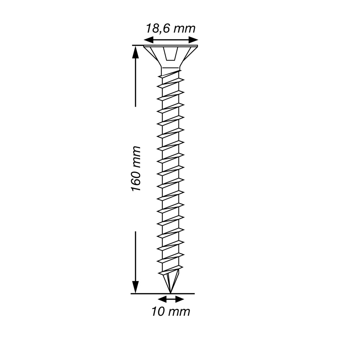SPAX Tornillo de acero inoxidable, 10 x 160 mm, 50 unidades, Rosca completa, Cabeza plana, T-STAR plus T50, Punta CUT, Acero inoxidable A4