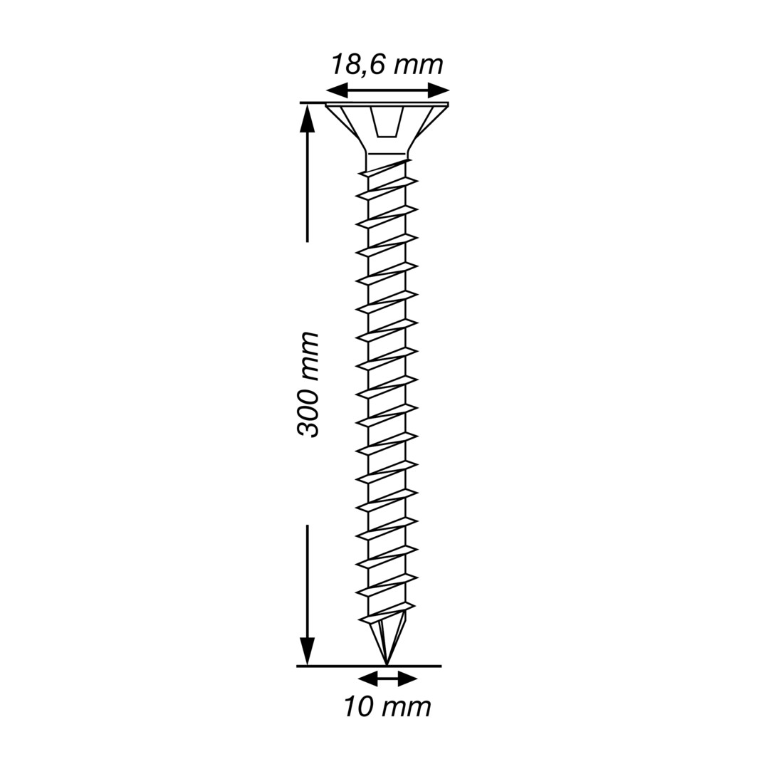 SPAX Tornillo de acero inoxidable, 10 x 300 mm, 50 unidades, Rosca completa, Cabeza plana, T-STAR plus T50, Punta CUT, Acero inoxidable A4