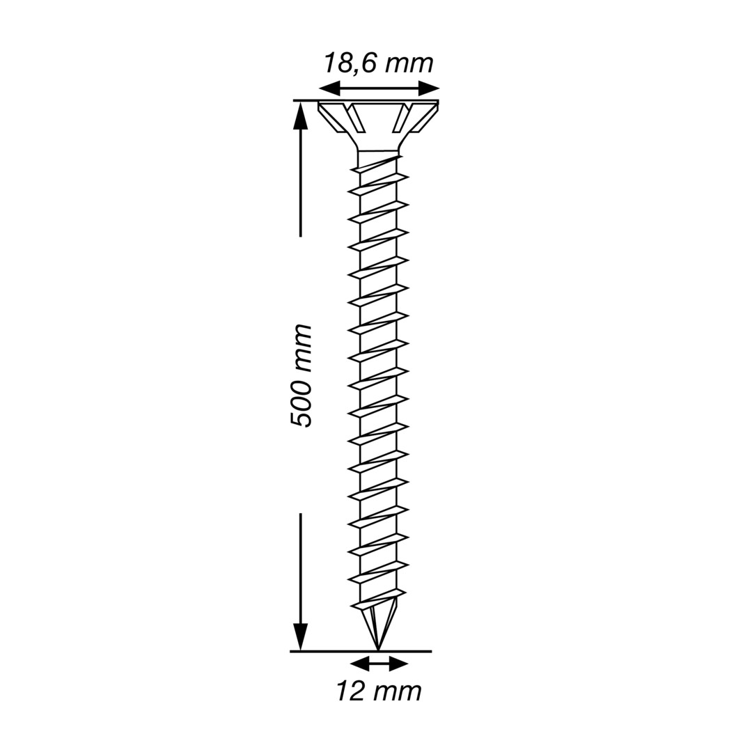 SPAX Tornillo de acero inoxidable, 12 x 500 mm, 25 unidades, Rosca completa, Cabeza plana, T-STAR plus T50, Punta CUT, Acero inoxidable A4