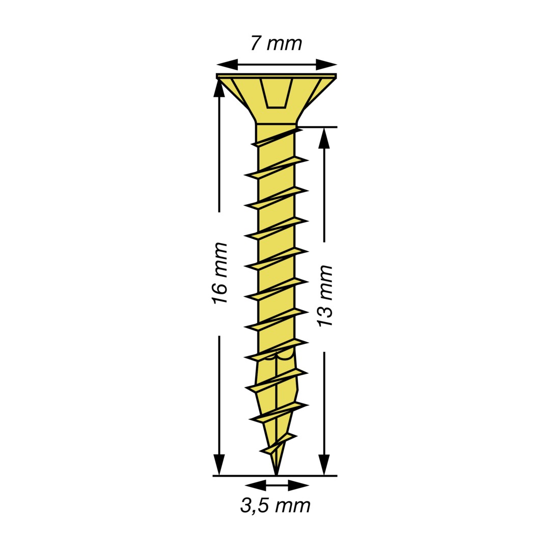 SPAX Tornillo universal, 3,5 x 16 mm, 300 unidades, Rosca completa, Cabeza plana, Ranura en cruz Z2, 4CUT, YELLOX
