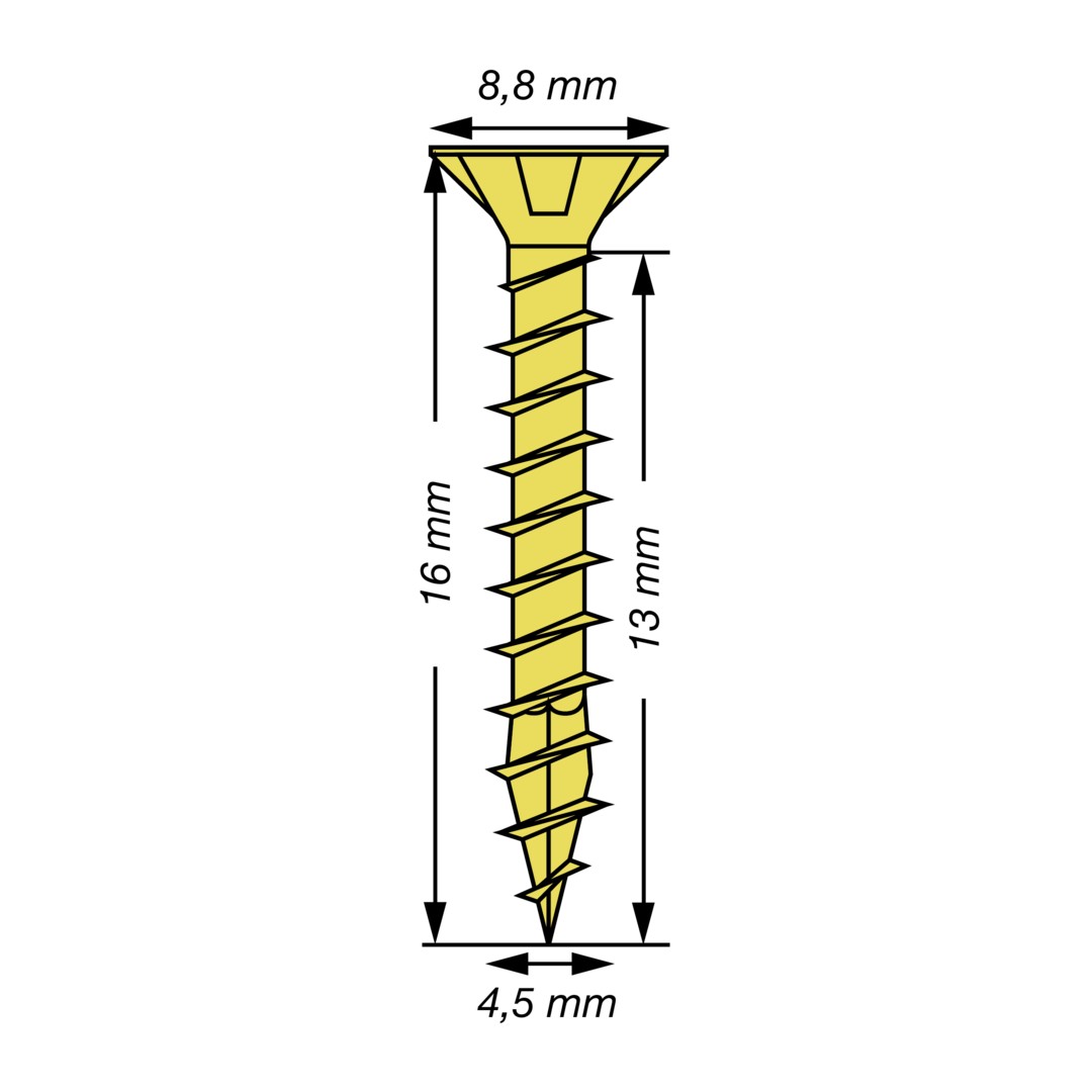SPAX Tornillo universal, 4,5 x 16 mm, 175 unidades, Rosca completa, Cabeza plana, Ranura en cruz Z2, 4CUT, YELLOX