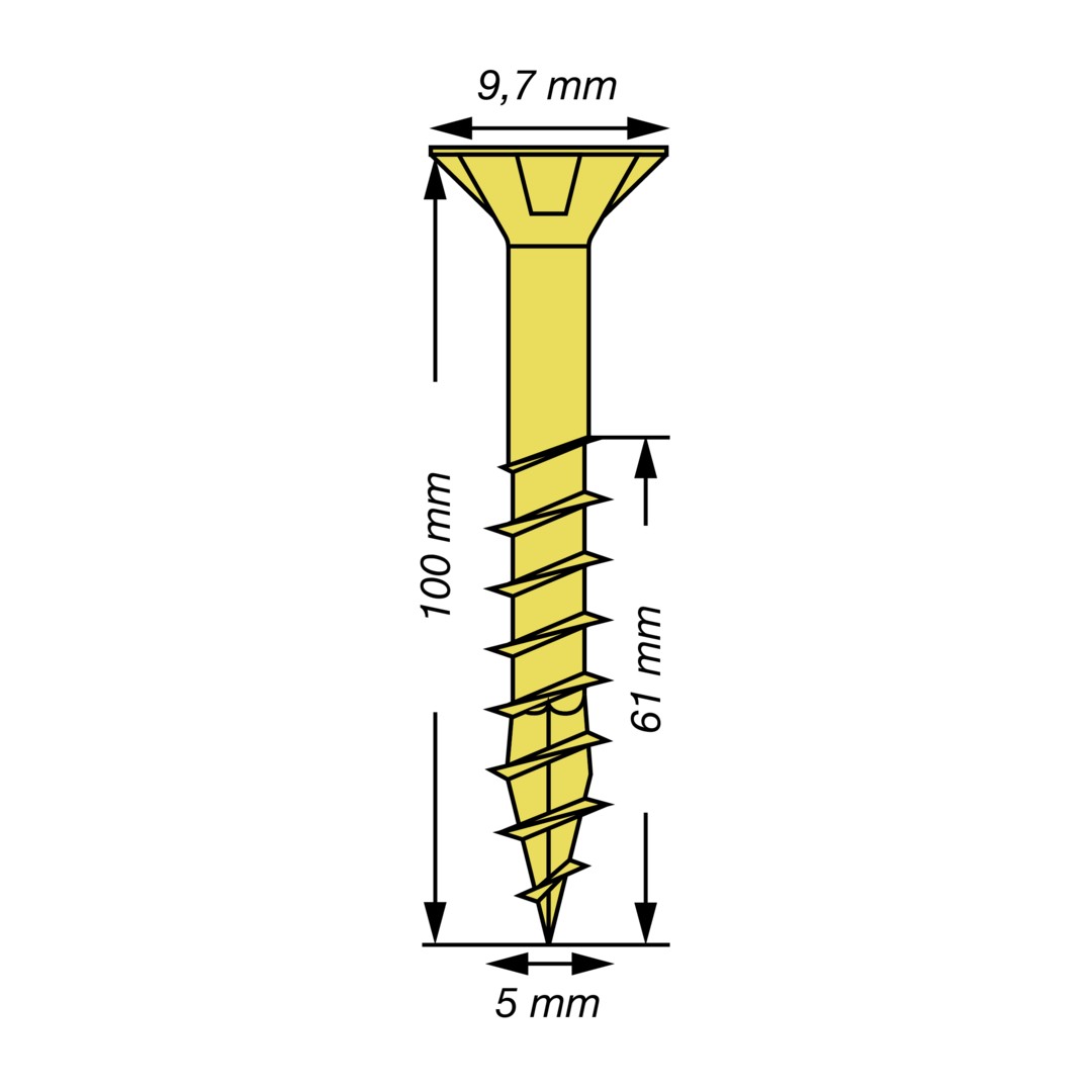 SPAX Tornillo universal, 5 x 100 mm, 10 unidades, Rosca parcial, Cabeza plana, Ranura en cruz Z2, 4CUT, YELLOX