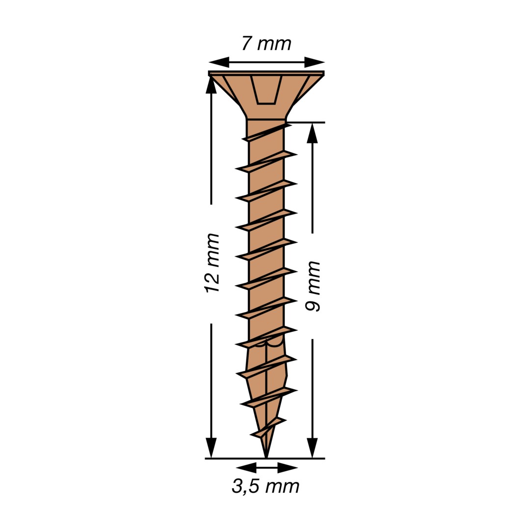 SPAX Tornillo universal, 3,5 x 12 mm, 200 unidades, Rosca completa, Cabeza plana, Ranura en cruz Z2, 4CUT, bronce