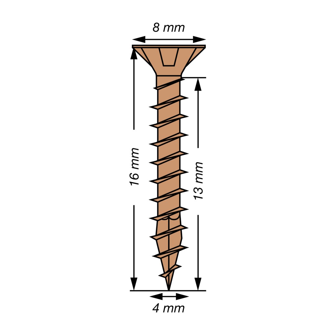 SPAX Tornillo universal, 4 x 16 mm, 300 unidades, Rosca completa, Cabeza plana, Ranura en cruz Z2, 4CUT, bronce