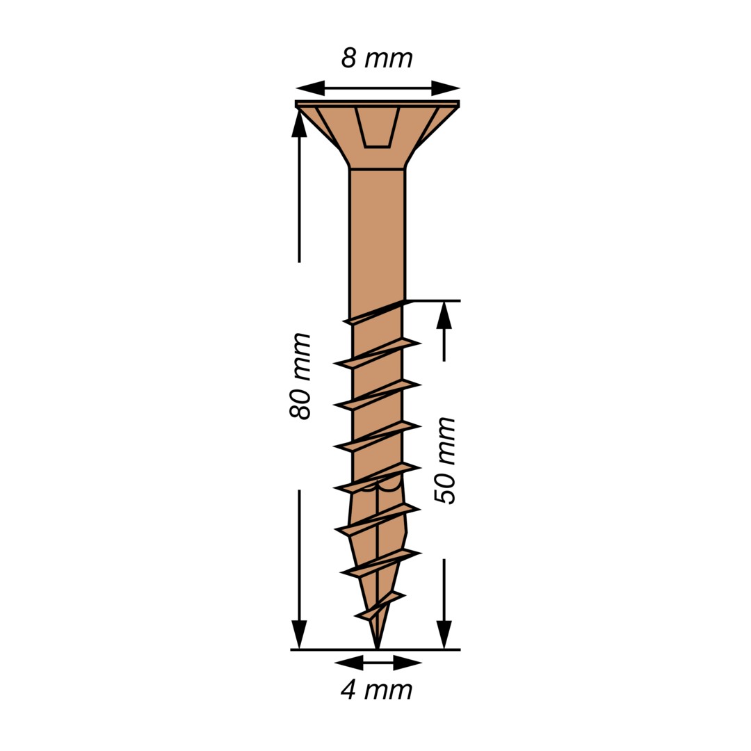 SPAX Tornillo universal, 4 x 80 mm, 12 unidades, Rosca parcial, Cabeza plana, Ranura en cruz Z2, 4CUT, bronce