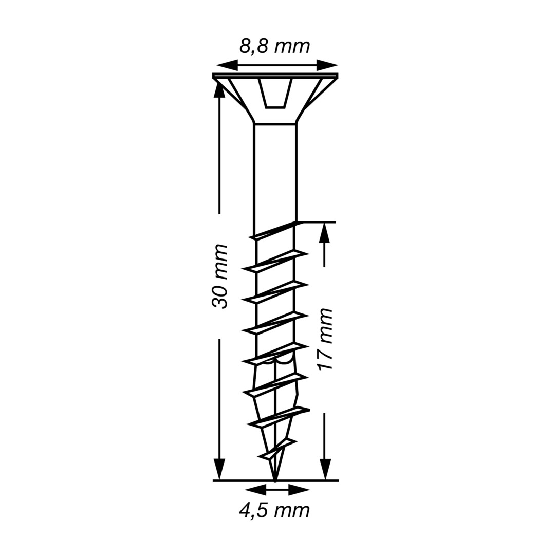 SPAX Tornillo universal, 4,5 x 30 mm, 150 unidades, Rosca completa, Cabeza plana, T-STAR plus T20, 4CUT, WIROX