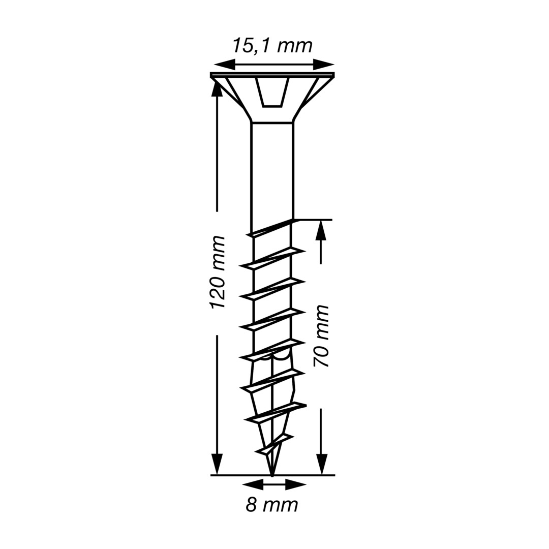SPAX Tornillo para construcciones en madera, Rosca parcial, Cabeza plana, T-STAR plus, 4CUT, WIROX, diámetro Ø 8 mm, 120 mm (20 uds)