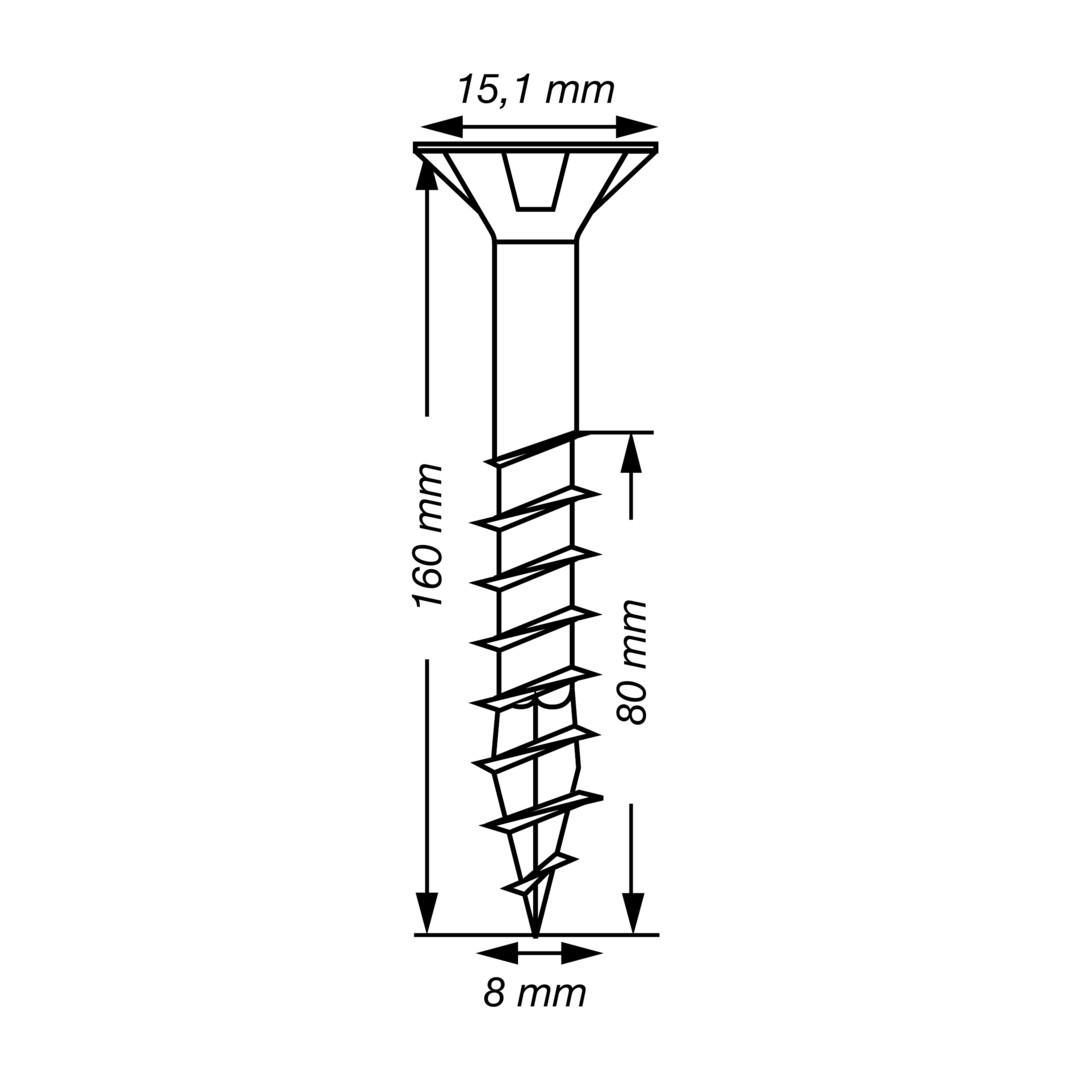 SPAX Tornillo para construcciones en madera, Rosca parcial, Cabeza plana, T-STAR plus, 4CUT, WIROX, diámetro Ø 8 mm, 160 mm (20 uds)