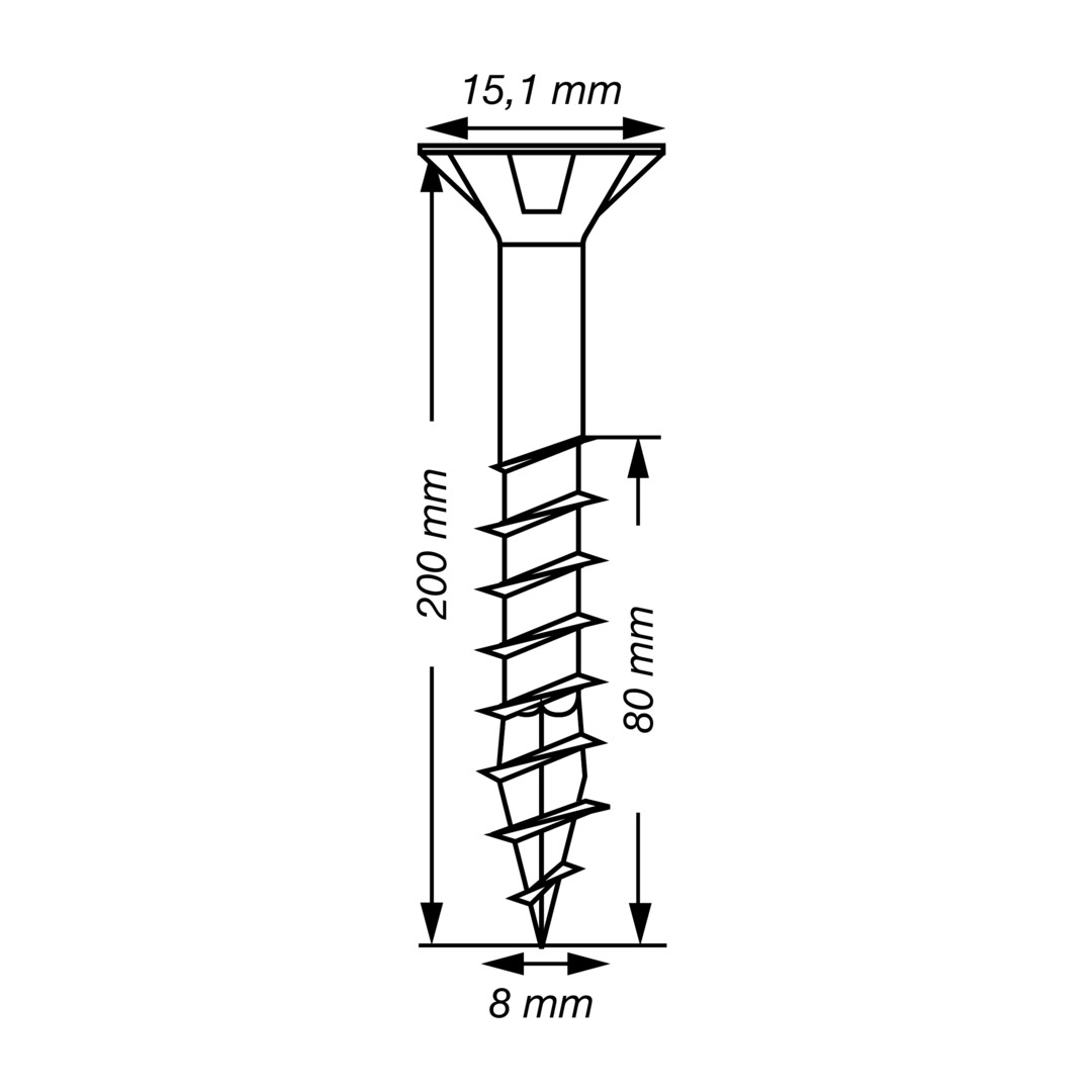 SPAX Tornillo para construcciones en madera, 8 x 200 mm, 20 unidad, Rosca parcial, Cabeza plana, T-STAR plus, 4CUT, WIROX