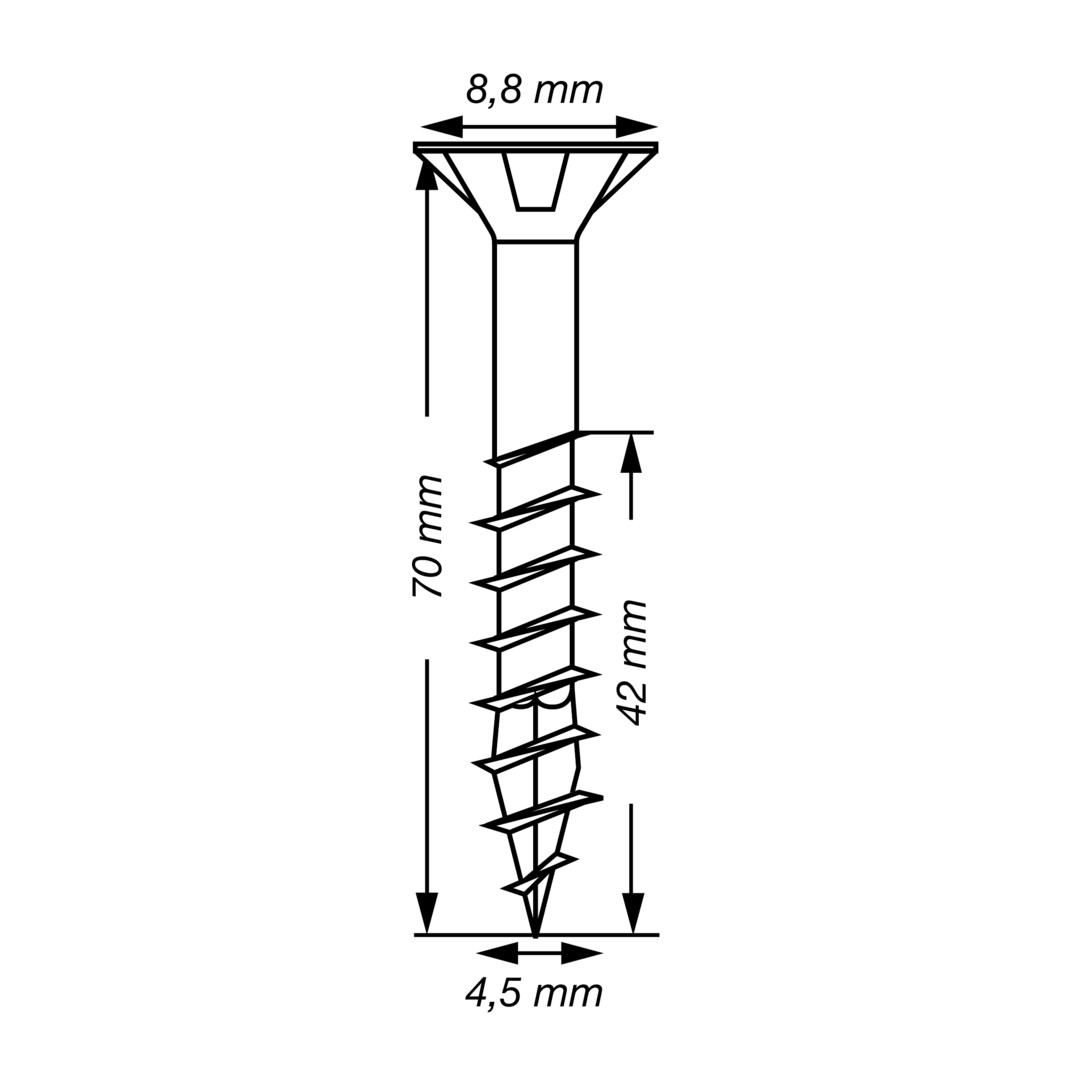 SPAX Tornillo de acero inoxidable, 4,5 x 70 mm, 20 unidades, Rosca parcial, Cabeza plana, T-STAR plus T20, 4CUT, Acero inoxidable A2