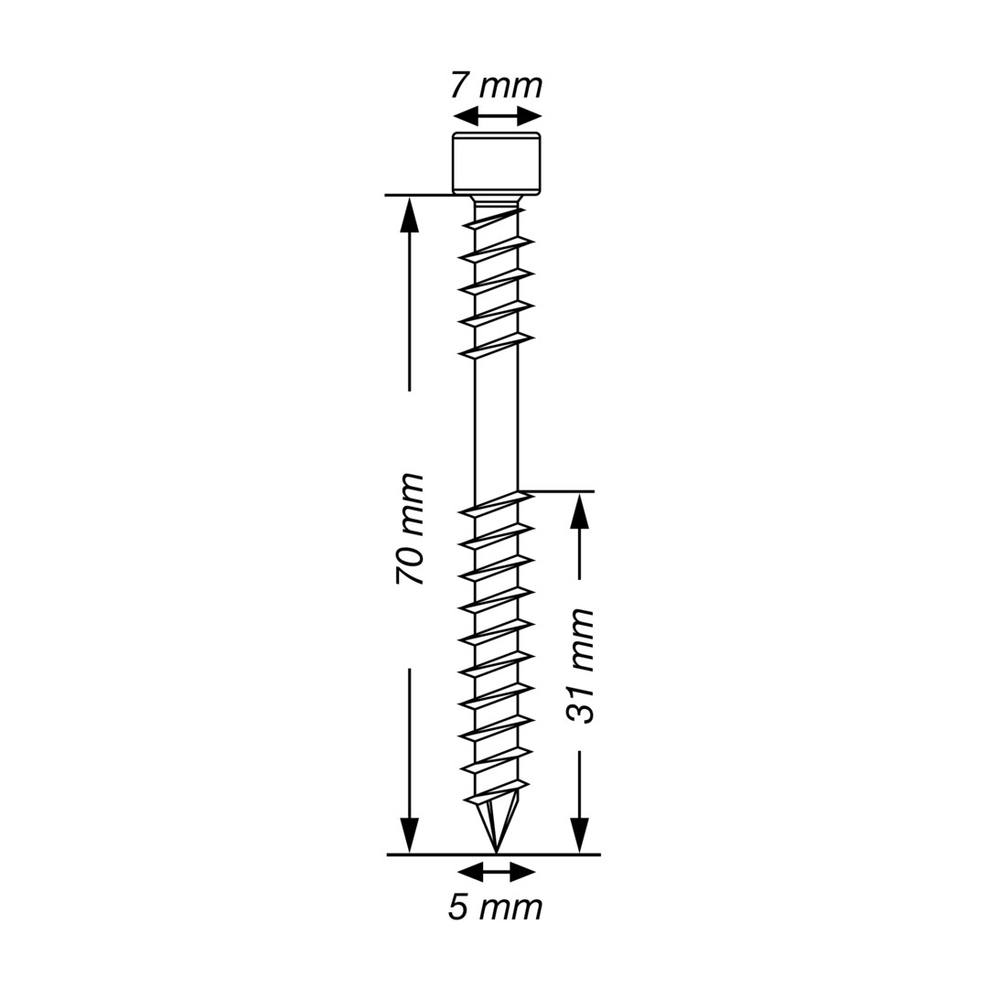 SPAX Tornillo para terraza, 5 x 70 mm, 150 unidades, Rosca de fijación, Cabeza cilíndrica, T-STAR plus T25, Punta CUT, Acero inoxidable A2