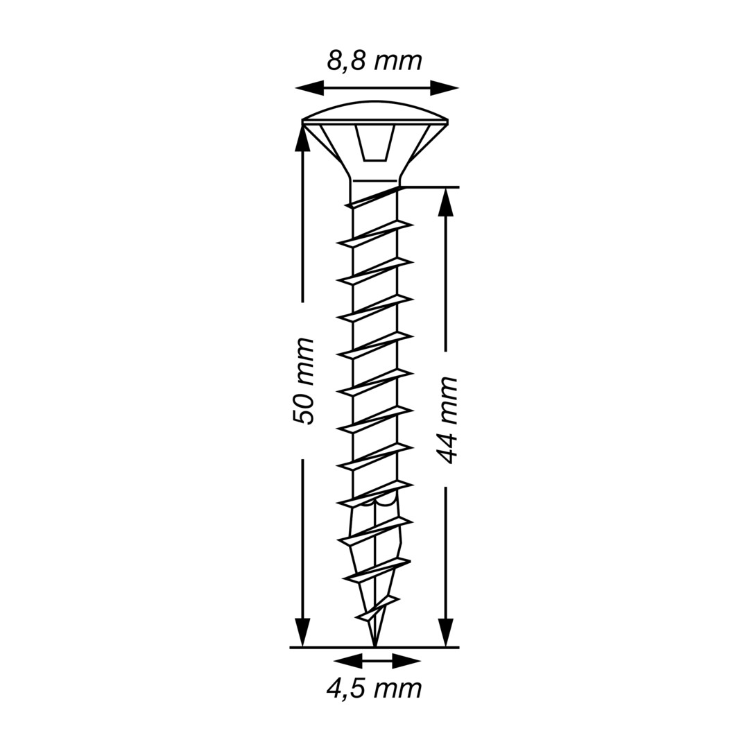 SPAX Tornillo universal, 4,5 x 50 mm, 100 unidades, Rosca completa, Cabeza gota de sebo, T-STAR plus T20, 4CUT, WIROX