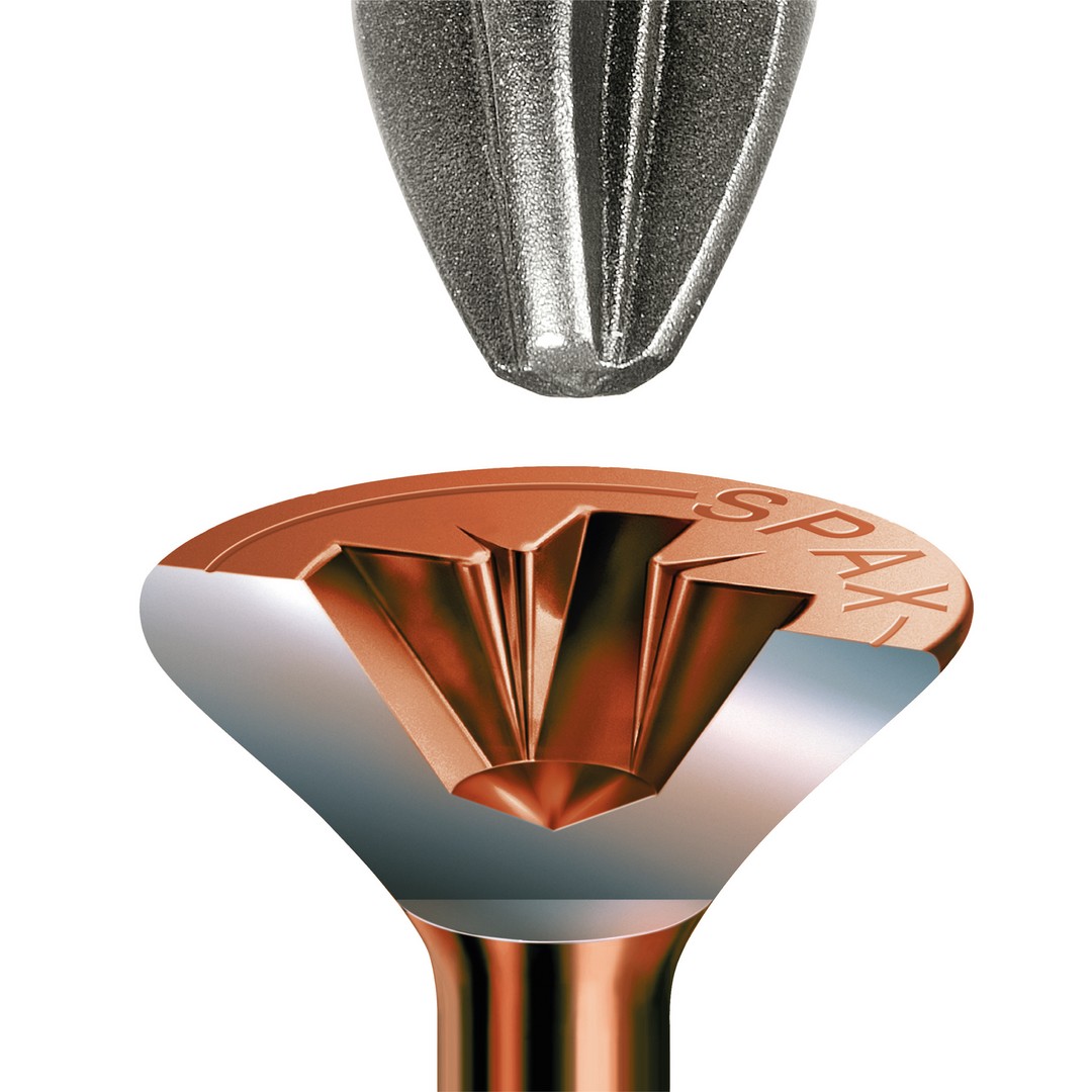 SPAX Tornillo universal, 2,5 x 10 mm, 200 unidades, Rosca completa, Cabeza plana, Ranura en cruz Z1, Punta S, bronce