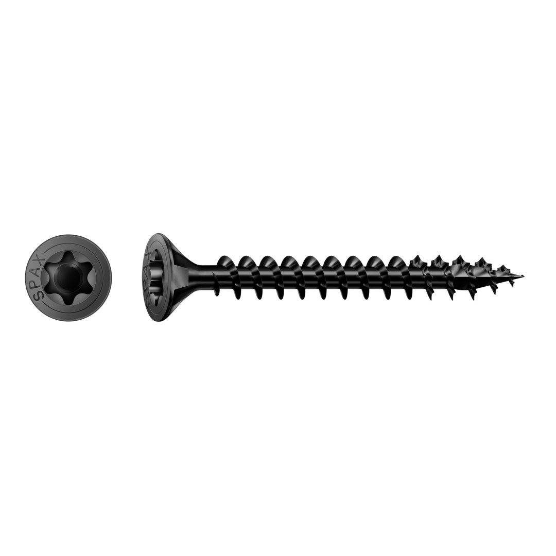 Tornillo universal SPAX, negro BLAX | Cabeza plana, T-STAR plus, Rosca completa, Acero, Punta S