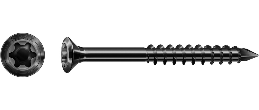 SPAX para fachadas, negro BLAX | Cabeza gota de sebo, T-STAR plus, Rosca parcial, Acero inoxidable A2, CUT
