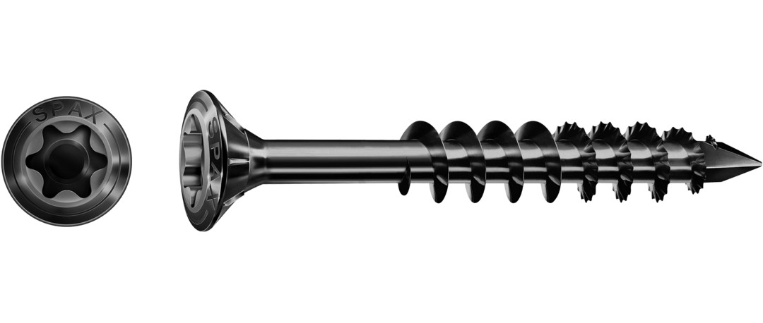 SPAX para fachadas, negro BLAX | Cabeza gota de sebo, T-STAR plus, Rosca parcial, Acero inoxidable A2, CUT