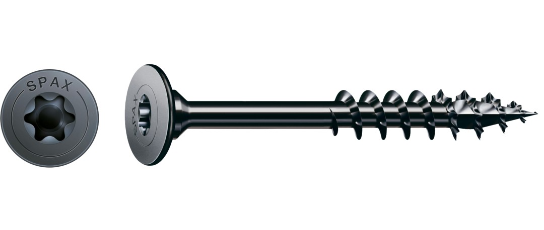 Tornillo universal SPAX, negro BLAX | Cabeza de unión plana, T-STAR plus, Rosca parcial, Acero, 4CUT
