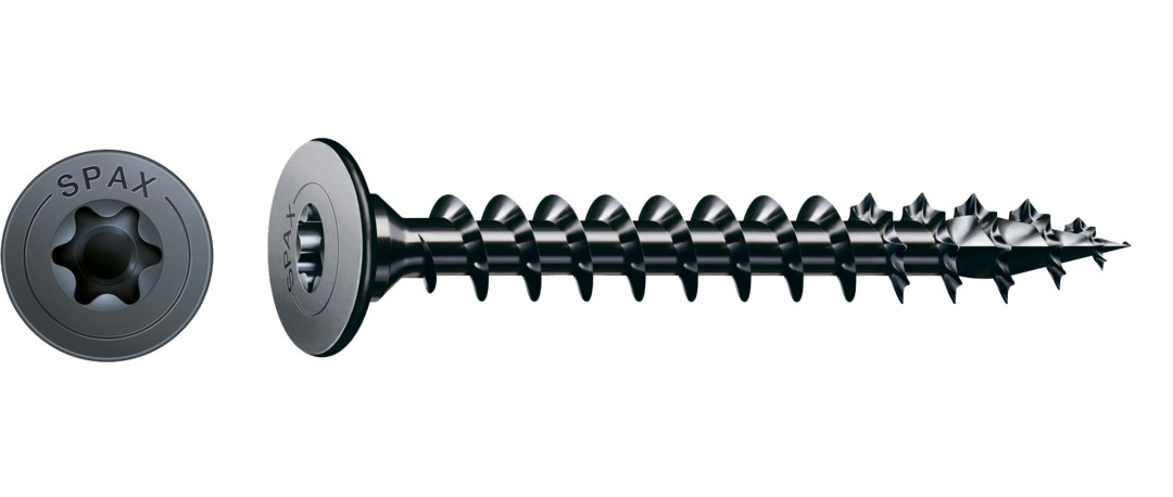 Tornillo universal SPAX, negro BLAX | Cabeza de unión plana, T-STAR plus, Rosca completa, Acero, 4CUT