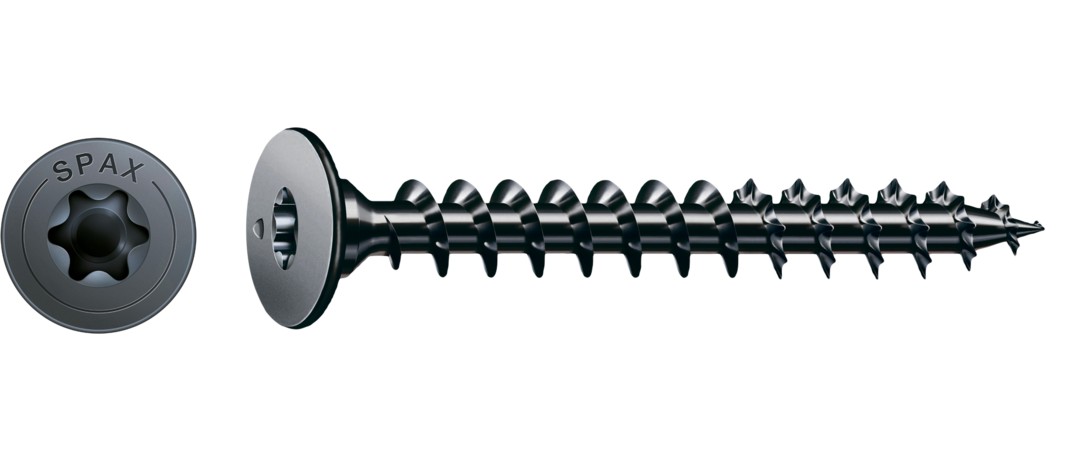 Tornillo universal SPAX, negro BLAX | Cabeza de unión plana, T-STAR plus, Rosca completa, Acero, Punta S