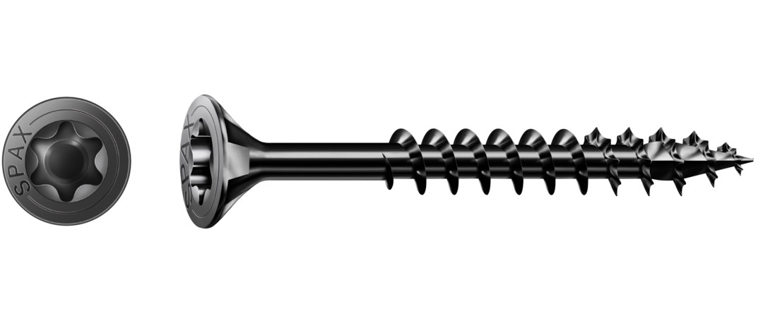 Tornillo universal SPAX, negro BLAX | Cabeza plana, T-STAR plus, Rosca parcial, Acero, 4CUT