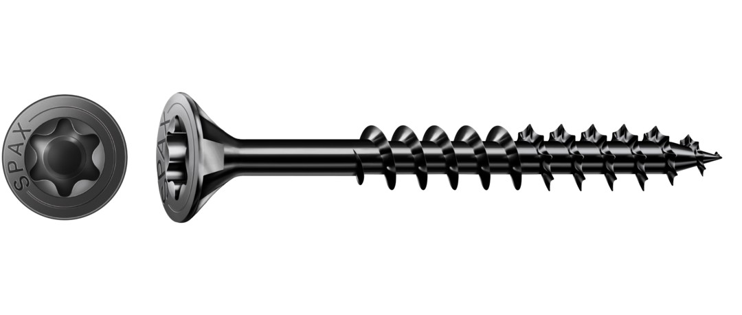 Tornillo universal SPAX, negro BLAX | Cabeza plana, T-STAR plus, Rosca parcial, Acero, Punta S