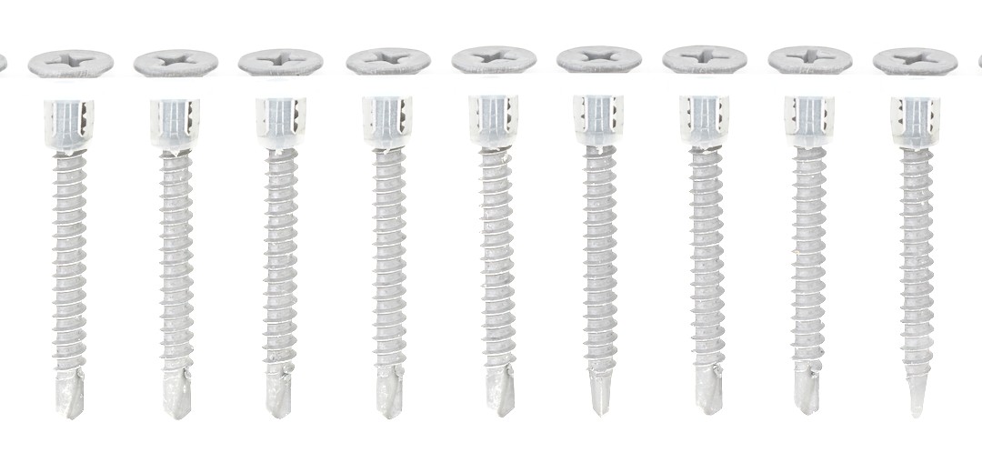 GIX-D en tira, 3,5 x 25 mm, 1.000 ud., rosca completa, cabeza de trompeta, H2, punta de broca, zincado