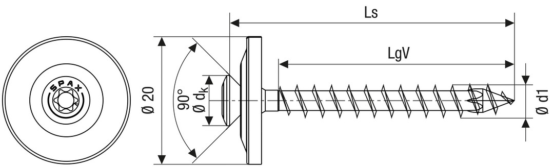SPAX Tornillo con cubierta, 4,5 x 25 mm, 15 unidades, rosca completa, cabeza gota de sebo, T-STAR plus T20, 4CUT, acero inoxidable A2