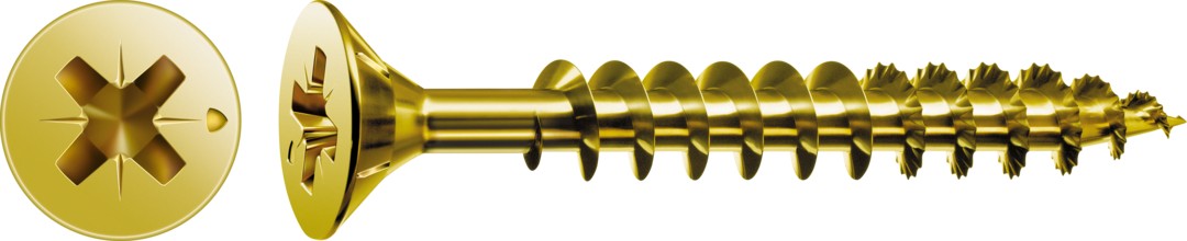 SPAX Tornillo universal, 3 x 45 mm, 1000 unidades, Rosca completa, Cabeza plana, Ranura en cruz Z1, Punta S, YELLOX