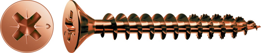 Tornillo universal SPAX, Bronce | Cabeza plana, Ranura en cruz Z, Rosca completa, Acero, Punta S