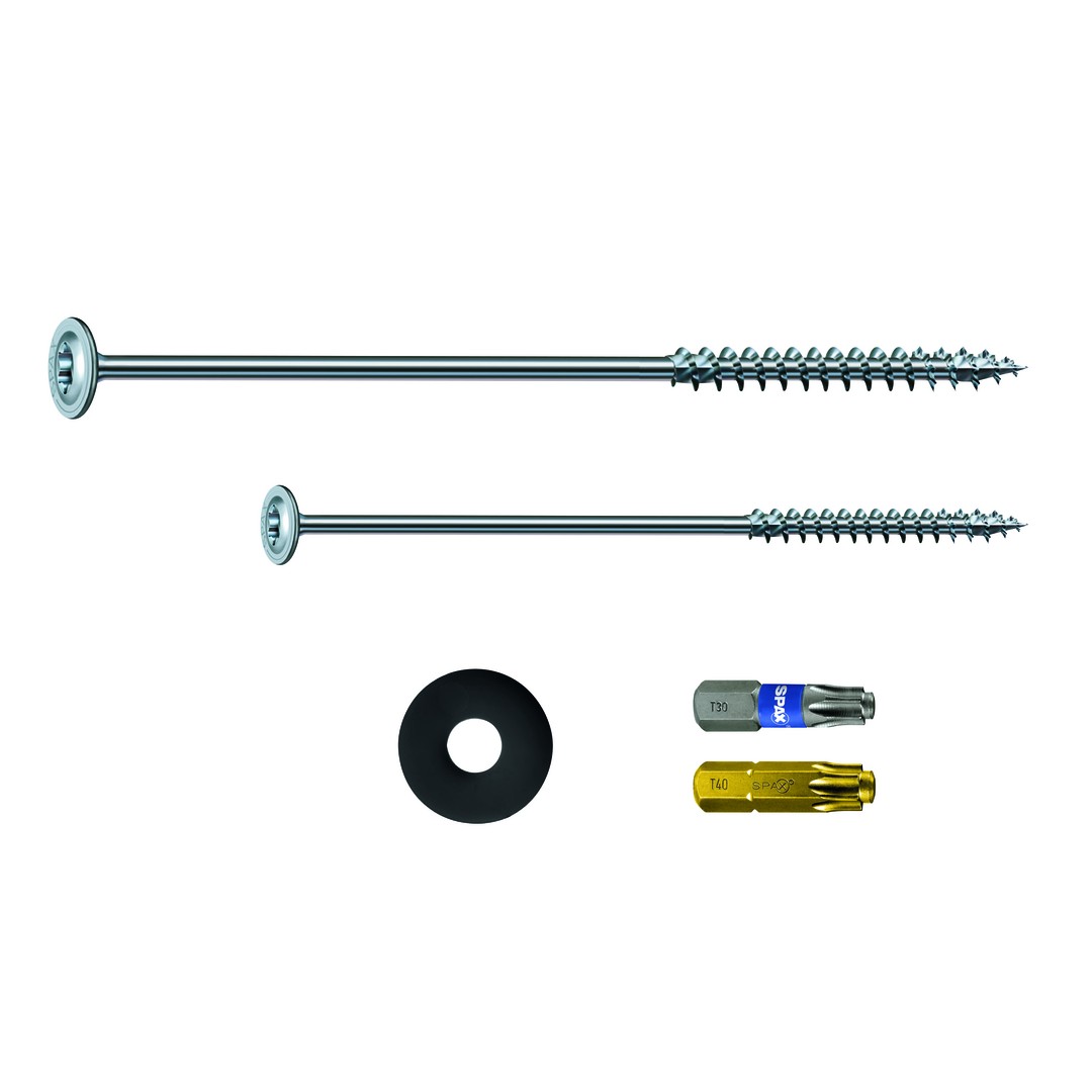 SPAX tornillos para tienda, set con 2 dimensiones, 6x160 – cabeza arandela, 6 unidades, 8x220 – cabeza arandela, 12 unidades, T-STAR plus, WIROX