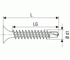 GIX D Punta perforadora, 3,5 x 25 mm, 200 unidades, Rosca completa, Cabeza de trompeta, Ranura en cruz H2, Punta perforadora, Fosfatado negro