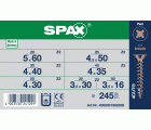 SPAX gama maletín pequeño, Kit de tornillos con 7 dimensiones, 245 unidades, Cabeza plana, Ranura en cruz Z, bronce
