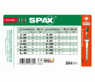 SPAX gama maletín, Kit de tornillos con 14 dimensiones, 384 unidades + 3 bits, Cabeza plana, T-STAR plus, WIROX