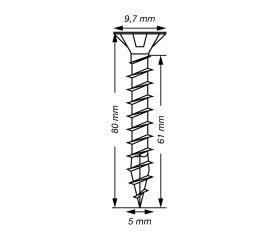 SPAX Tornillo universal, 5 x 80 mm, 200 unidades, Rosca completa, Cabeza plana, Ranura en cruz Z2, 4CUT, WIROX