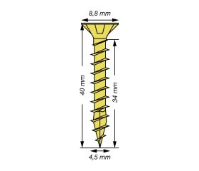 SPAX Tornillo universal, 4,5 x 40 mm, 500 unidades, Rosca completa, Cabeza plana, Ranura en cruz Z2, 4CUT, YELLOX