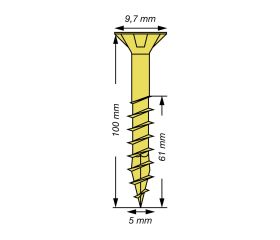 SPAX Tornillo universal, 5 x 100 mm, 200 unidades, Rosca parcial, Cabeza plana, Ranura en cruz Z2, 4CUT, YELLOX