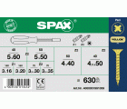 SPAX gama grande, Kit de tornillos con 8 dimensiones + Atornillador + BITs, 630 unidades, Cabeza plana, Ranura en cruz Z, YELLOX